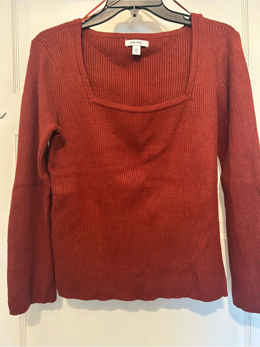 Nine West Women's Rust Square-Neck Ribbed Knit Sweater